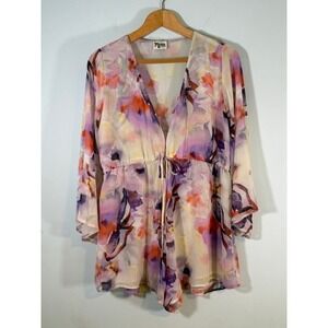 Show Me Your Mumu Roxy Romper Medium Watercolor Floral Bell Sleeve Deep V Boho